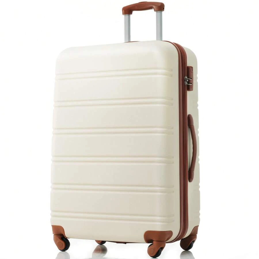 4-Wheel ABS Hard Shell Travel Trolley Suitcase Set, Hand Luggage 24 Inch, Ivory And Brown - Multicolor - View 1