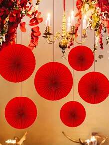 Set de 6/12 abanicos de papel rojo vívido con flores decorativas - Ideal para la celebración del Año Nuevo Chino y decoración de fiestas de bodas, agrega colores festivos a cualquier hogar o restaurante