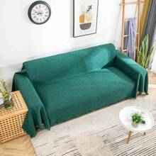 Loveseat Cover Sheet Blanket, Cotton Woven Reversible Anti Slip Cushion Covers 2 Seater Couches With Armrest, Living Room Furniture Decor Slipcovers Protector Pets - 墨綠色 - 查看 3