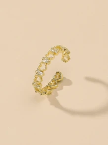 1 件时尚个性化镂空心形铜镶嵌开口戒指适合日常佩戴