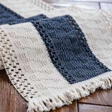 Boho Table Runner Macrame Table Runners For Home Decor Cream & Brown Macrame Table Runner With Tassels For Boho Dining Bedroom Decor Rustic Bridal Shower - Navy Blue - View 6