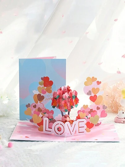 1pc Creative Valentine's Day Three-Dimensional Floral Shape Festival Greeting Card, Exquisite Rose Shape Design Valentine's Day Greeting Card For Anniversary Gifts, Birthday Gifts And Unique Surprises - Envelope Included