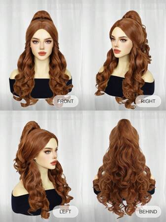22インチ ブラウン 合成ディープウェーブ プリンセスコスプレウィッグ 女性用 - スパイラルカーリーウィッグ 学校 パーティー 感謝祭 クリスマス コスチュームパーティー用 - 調整可能なストラップ付き 1個ウィッグキャップ付き