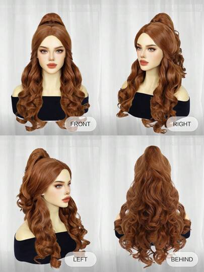 22英寸长棕色合成深波浪公主角色扮演假发，适合女性 - 螺旋卷发，适合学校派对、感恩节、圣诞节等各种场合 - 包含1个带可调节绑带的假发帽，佩戴牢固