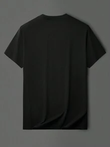 Summer Casual Women'S T-Shirt With Red Heart Print, Polyester Knit Round Neck Short Sleeve Tee, Regular Length Fashion Top - Black - View 2