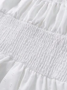 Women 2025 Spring Autumn Women's White Tiered Jumpsuit | Chiffon A-Line Shorts With Puffy Ruffles | Sweet Square Neckline & Waist-Defining Silhouette | Fairycore Wedding Guest & Date Night Outfit