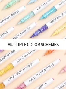 Set de 9 marqueurs de peinture acrylique, pointe souple grande capacité, macaron minimaliste, gris, marron, coloré, noir, convient pour les livres de coloriage, la peinture d'étudiants, le dessin de bandes dessinées, l'art sur papier non transparent, le graffiti DIY, les crayons de couleur, les pierres, le verre, la céramique, les métaux, 126 couleurs disponibles, indispensable pour la rentrée scolaire - Multicolore - Voir 10