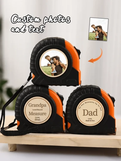 Personalized Tape Measure Gift For Dad - ""No One Measures Up To You"" Engraved Wooden Piece - Plastic And Rubber Construction, Digital Display, 0.1 Measurement Accuracy - For DIY Enthusiasts & Fathers - Perfect Gift For Father's Day & Christmas"