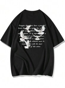 Men's Casual Letter & Graphic Short Sleeve T-Shirt, Loose Fit Breathable Stylish American Fashion, Spring/Summer - Black - View 2