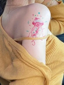 1pc/6pcs Temporary Tattoo Stickers, Butterfly, Heart, Jellyfish, Bat Designs, Fashion For Men & Women, Waterproof & Sweat-Proof, Disposable Use Fake Tattoo For Arm, Waist