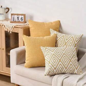 4 件波西米亚风格沙发床枕套，柔软亚麻印花装饰靠垫套，45x45 厘米，无内枕，简单的礼物，沙发垫，星星，装饰风格，易于使用，枕头，沙发枕头，家居装饰