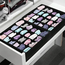 1PC Socks And Underwear Storage Box- Black 24-Grid Fabric Drawer Organizer Set For Socks And Underwear, Collapsible Closet Storage Box With Multiple Compartments, Space-Saving Organizer Bins For Dressers And Wardrobes, Non-Woven Fabric With Sturdy Cardboard Insert, Perfect For Organizing Bras, Underpants, Socks, And Scarves, Storage Boxes With Individual Slots. Bedroom, Organizer, Home Storage, White T Shirt Women, Black Pants Women, Ladies Winter Clothes, Dress,