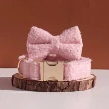 可定制毛绒狗项圈，带蝴蝶结、个性化姓名和联系信息 - 金属扣，柔软无害，可爱时尚宠物项圈适合小型、中型、大型犬 - 項圈和蝴蝶結 - 查看 15