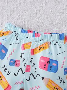 2pcs/Set Girls/Toddlers Casual Outdoor Pencil Print T-Shirt And Flared Pants Set, Summer