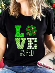 Love SPED St Patrick's Day SPED Teacher Shamrock T-Shirt Women Summer Short Sleeve Fahion Printed Cotton T Shirt Graphic Tees Women Tops
