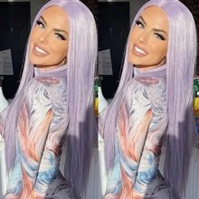 Stunning Purple Hair Synthetic Lace Front Wigs 26 Inch Pre Plucked Long Straight Hair Wigs 13X4 HD Lace Wigs Glueless Dark Purple Colored Wigs Heat Resistant Halloween Wigs Deep Purple Long Silky Straight Lace Front Wigs For Fashion Women For Daily Christmas Party Cosplay Use - Light Purple - 查看 10