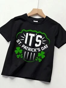 Summer Tops Short Sleeve Tops Black T-Shirt Unisex T-Shirt Pure Cotton T-Shirt Classic Charm Couples Available St. Patrick's Day Gift For Wife Husband Girlfriend  Boyfriend Suitable For Gatherings Daily Activities Work Leisure Entertainment Travel - 黑色05 - 查看 1