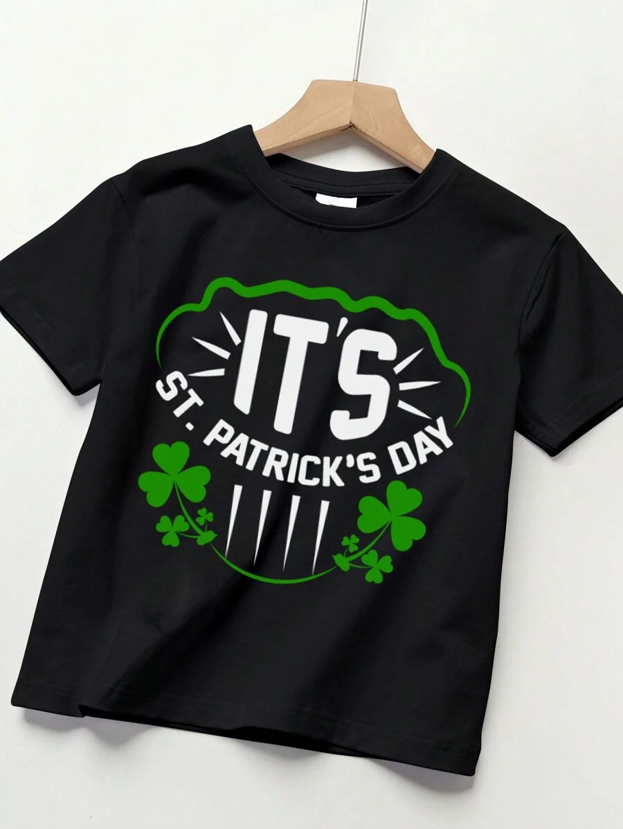 Summer Tops Short Sleeve Tops Black T-Shirt Unisex T-Shirt Pure Cotton T-Shirt Classic Charm Couples Available St. Patrick's Day Gift For Wife Husband Girlfriend  Boyfriend Suitable For Gatherings Daily Activities Work Leisure Entertainment Travel - 黑色05 - 查看 1