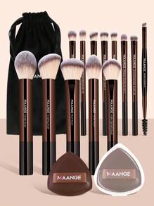MAANGE 15pcs Professional Makeup Tools Set With Velvet Bag,13pcs Soft Long Aluminum Tube Makeup Brush Set+2pcs Powder Puffs Accessories,Powder Brush Contour Brush Blush Brush Highlight Brush Eyeshadow Brush Eyebrow Brush Eyelash Brush Shadow Brush Blending Brush Smudge Brush,Makeup Tools With Soft Fiber For Easy Carrying,Brush For Travel,Gift For Women&Girls