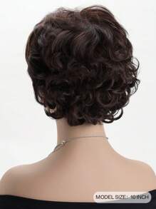 Women's Fashion Fluffy Short Curly Brown Mix 10 Inch Synthetic Fiber Wig With Side Bangs, Suitable For Daily Wear - Brown - View 5