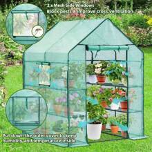 Ohuhu Greenhouse For Outdoors With Screen Windows, Walk In Plant Greenhouses Heavy Duty With Durable PE Cover, 3 Tiers 12 Shelves Stands Plastic Portable Green House With Shelf Clips