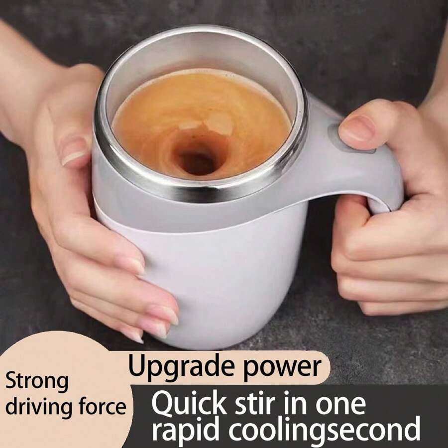 Taza de mezcla eléctrica automática inteligente de acero inoxidable, taza de café con rotación magnética que se revuelve sola para café y leche - Blanco - Ver 1