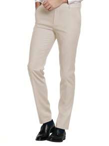 Conjunto de traje de 3 piezas de moda para hombre, con ajuste ceñido, de unicolor y elástico, que incluye chaleco cruzado, pantalones y traje formal/de negocios para cena - Beis - Ver 6