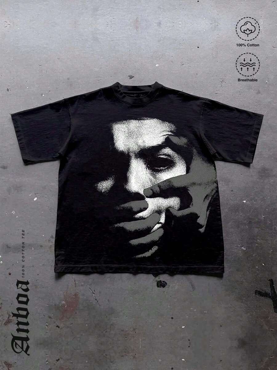(220 Pure Cotton T-Shirt)New Spring/Summer Y2K Millennial Fashion. Printed T-Shirts Feature A Casual Style With Slight Elasticity. Geometric Patterns And Heat - Transfer Printing Details. With A Regular Fit Design, These T-Shirts Are Suitable For Sports, Outdoor Activities, Casual Entertainment, Running Training, And Group Events. They Can Be Worn All Year Round. - màu đen - Xem 1