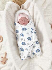 1 件印花图案婴儿包巾，柔软襁褓 - 彩色 - 查看 2