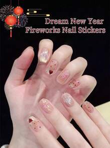 annies 1 件全新梦幻城堡烟花贴纸，闪亮浪漫贝壳闪光烟花指甲贴装饰