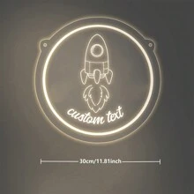 1 件可爱定制霓虹灯标志，卡通小火箭定制名称霓虹灯用于墙壁装饰，LED 霓虹灯标志美学房间装饰男孩和女孩霓虹灯标志适用于卧室、沙龙、婚礼派对粉色霓虹灯名称标志 - 彩色 - 查看 2