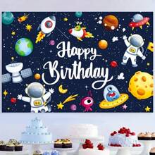 1 件太空主题生日横幅，涤纶摄影背景，带有宇航员和行星，3D 太空派对装饰，无需电力，适合家庭和厨房使用 - 1個 - 查看 2