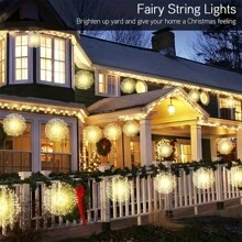 AMILL 4pcs Solar Starburst Sphere Lights, 400LEDs Hanging Fairy Firework Lights, 8 Modes Copper Wire Sparkly Lights For Patio Party Tent, Solar-Powered With 500mAh Lithium Battery, No Remote, Warm White - 暖白光 - 查看 4