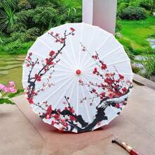 Paraguas floral chino con diseños de peonías, ciruelos y lotos. Talla única. Perfecto para realzar tu look navideño. Disponible en varios colores. - Blanco - Ver 5