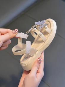 Sandalias para niños, estilo 2025, zapatillas de baño de suela blanda para niñas de verano, zapatos de playa antideslizantes con decoración de perlas - Blanco - Ver 10