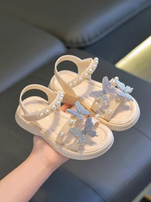 Sandalias para niños, estilo 2025, zapatillas de baño de suela blanda para niñas de verano, zapatos de playa antideslizantes con decoración de perlas - Blanco - Ver 7