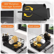 NetHong Dish Drainer Rack Kitchen With Drip Tray Sink Washing Plates Draining Board Cutlery Holder Cup,Kitchen Storage Racks Are Suitable For Storing Bowls, Plates, And Tableware. - Black - View 3