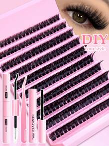 200PCS Dramatic C-Curl 8-16MM Mix DIY Lash Extension Kit Set DIY Bottom Lashes Eyelashes Book Big Volume Soft Individual Cluster Lashes Create A Fluffy Natural Wispy Y2k Butterfly Elements Pink Base Card Look At Home Long Lasting DIY Lashes Glue ,DIY Glue Remover,DIY Lashes Tweezers (Bottom Lashes+100D)
