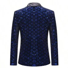 Men's Sequin Blazer Jacket, Stage Performance, Nightclub, Hotel Lobby, Formal Wear - Royal Blue - View 2