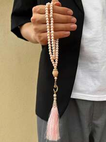 1 pieza 99 cuentas de oración de perlas falsas de vidrio de 6mm, pulsera con borla, pulsera de mano, decoración de muebles