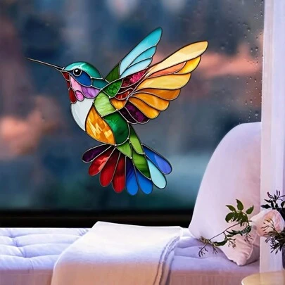 1 pieza Adhesivo de ventana decorativo con diseño de pájaro néctar de colores para el hogar, decoración de fiestas, adecuado para ventanas y tragaluces de autocaravanas, de material PVC, apto para uso interior y exterior, regalo de cumpleaños, graduación, decoración de habitaciones, paredes, baños, dormitorios, salas de estar, casa