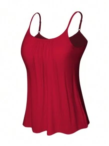 Built In Bra Padded Women Camisole Cami Vest Plus Size 2 In 1 Push Up Tank Tops Summer Beach Flowy Swing Casual Loose Fit Blouse Top Shelf Bra Spaghetti Strap S To 4XL - 紅色 - 查看 4