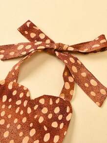 2 piezas de mono de reno para niña, sin mangas, con cuello halter, de tul y diadema de astas, disfraz de cosplay - Caqui - Ver 5