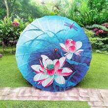 Chinese Floral Umbrella With Peony, Plum Blossom  Lotus Designs, One-Size-Fits-All, Perfect For Elevating Your Holiday Look, Available In Various Colors - Blue - View 2