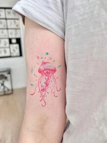 1pc/6pcs Temporary Tattoo Stickers, Butterfly, Heart, Jellyfish, Bat Designs, Fashion For Men & Women, Waterproof & Sweat-Proof, Disposable Use Fake Tattoo For Arm, Waist