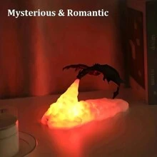 Rechargeable 3D Printed Fire Dragon Night Light - Glowing Cloud Base Medieval Fantasy Decor - Red Light - View 2