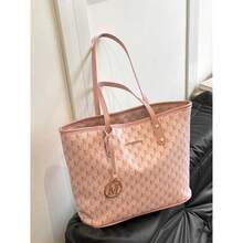 Women's Fashion All Over Print Zipper Tote Bag, Casual Large Capacity Shoulder Bag For Commute & Travel, Trendy Versatile High-Quality Daily Commuting Bag - 珊瑚粉 - 查看 1