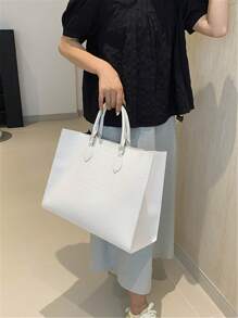 Bolso de mano grande de alta gama con estilo retro en color blanco, nueva moda elegante y versátil para otoño/invierno con estampado de cocodrilo, adecuado para damas para ir al trabajo, laptop, salidas diarias, compras, bolso de mamá, bolso de viaje unisex - Blanco - Ver 4