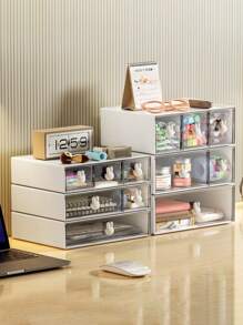 1 件模块化抽屉式桌面收纳盒，多功能收纳盒，适用于化妆品、护肤品、办公用品、珠宝、装饰展示，适用于卧室、宿舍、家庭 - 白色 - 查看 6