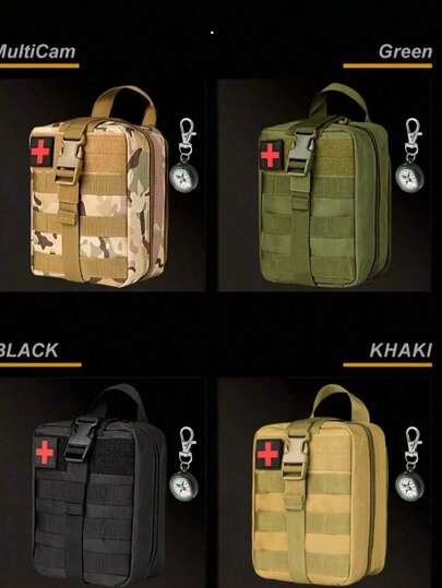 1pc Tactical Outdoor First Aid Kit, Multi-Functional Emergency Gear Storage Bag, Fire Rescue Trauma Medical Pack With Compass Keychain (Slight Color Difference May Exist Due To Fabric Batch Variation, Please Refer To Actual Product Received)